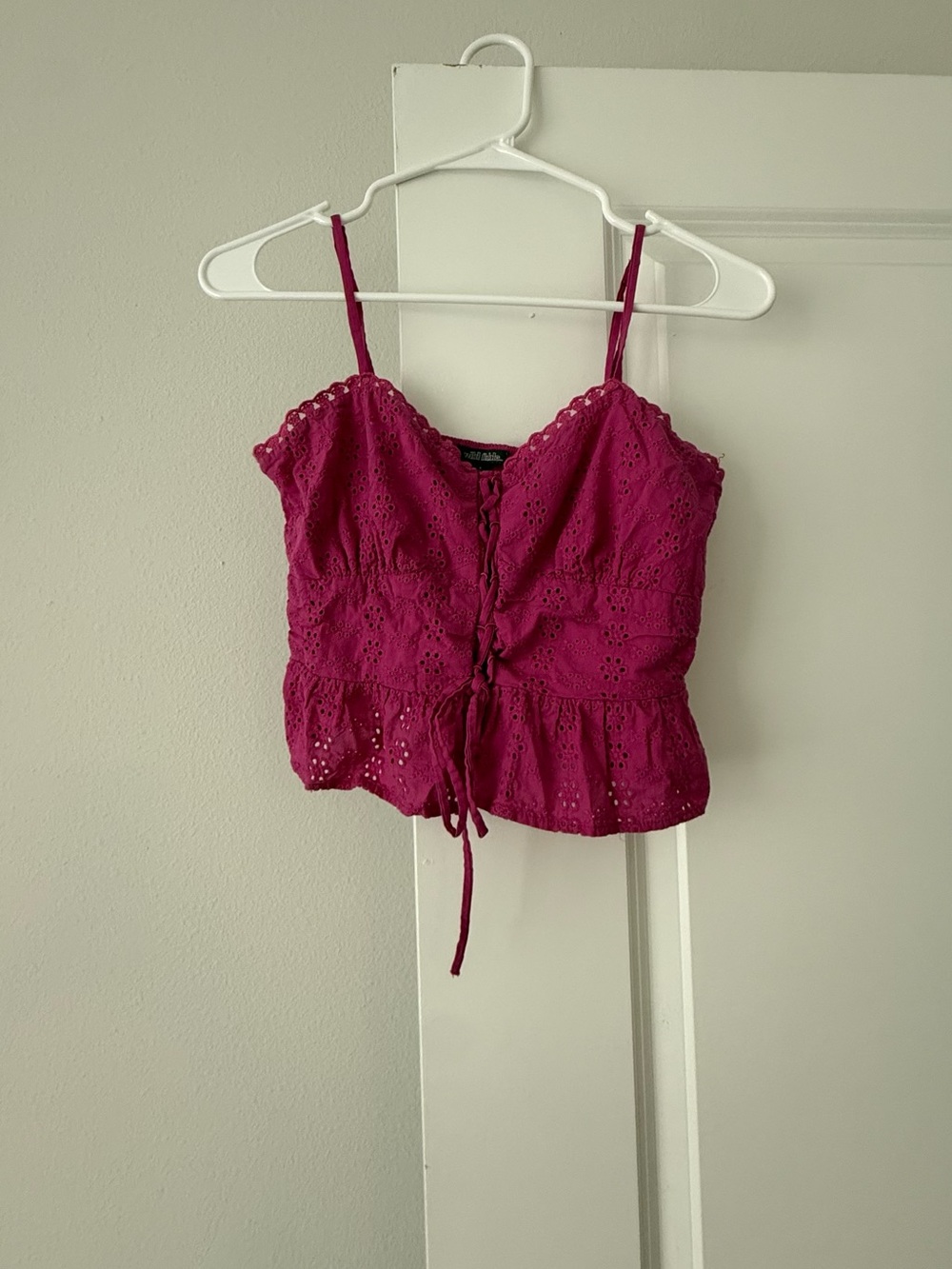wild fable Magenta Eyelet Lace-Up Camisole Top